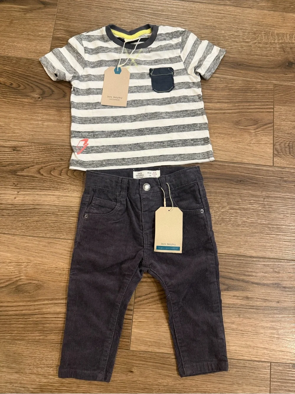 NWT Zara Baby Boy Outfit 3-6 mo Corduroy pants stripe pocket tee
